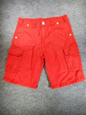True Religion Men's Red Cargo Shorts Size 34 Made in USA Cotton Flap Pocket Y2K